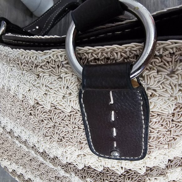 Super Tote New Crochet Boho Bucket Neutral Taupe Cream 3 Piece Shoulder Bag - Picture 6 of 16